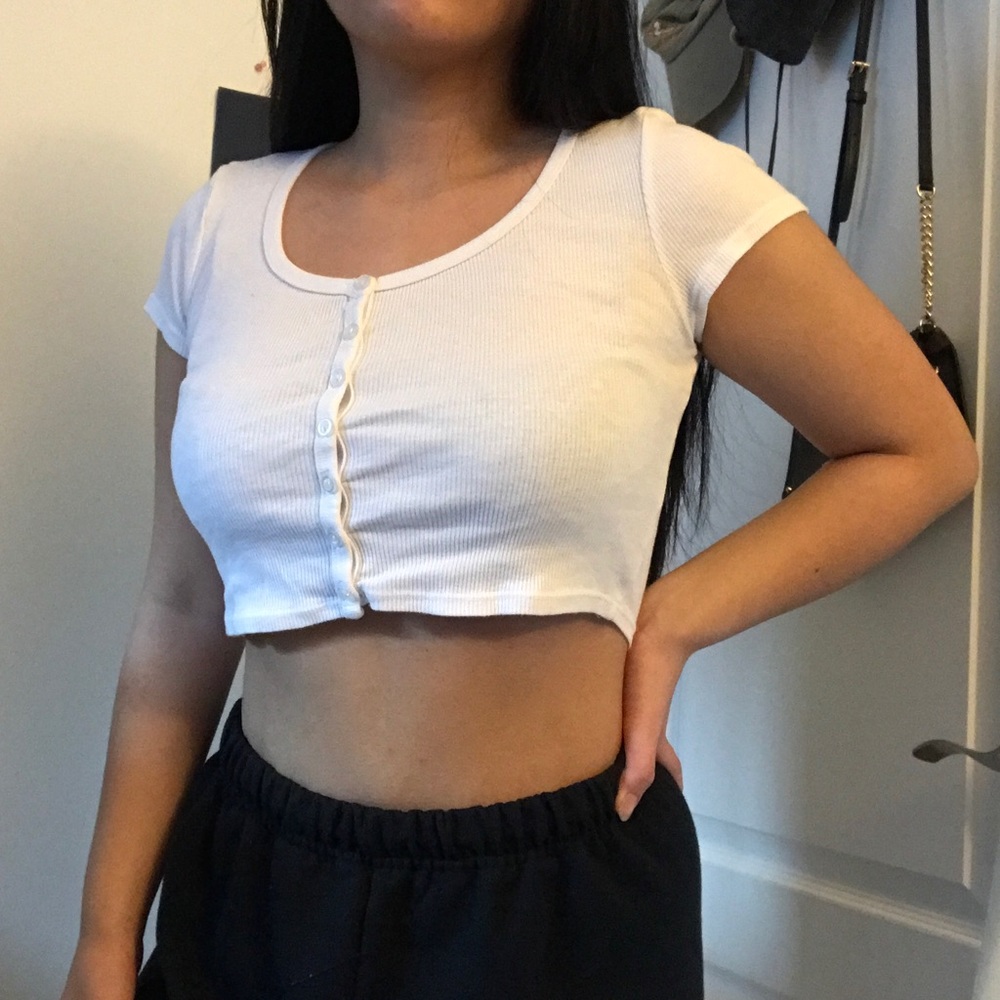 American Apparel Ribbed Cotton Button Up Crop Top